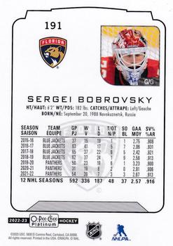 2022-23 O-Pee-Chee Platinum #191 Sergei Bobrovsky Back