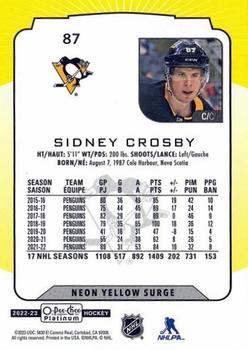 2022-23 O-Pee-Chee Platinum - Neon Yellow Surge #87 Sidney Crosby Back