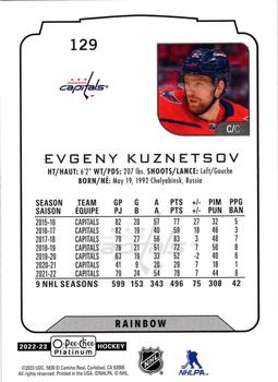 2022-23 O-Pee-Chee Platinum - Rainbow #129 Evgeny Kuznetsov Back