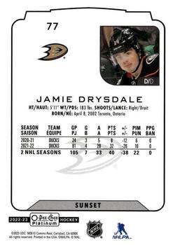 2022-23 O-Pee-Chee Platinum - Sunset #77 Jamie Drysdale Back