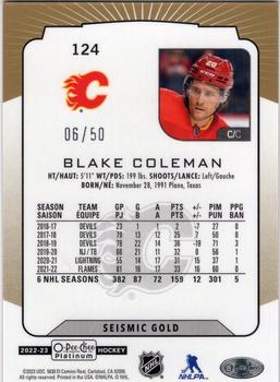 2022-23 O-Pee-Chee Platinum - Seismic Gold #124 Blake Coleman Back