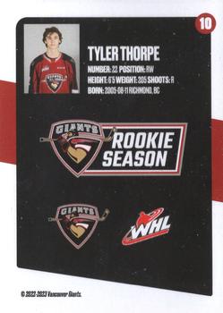 2022-23 Vancouver Giants (WHL) #10 Tyler Thorpe Back