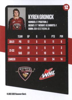 2022-23 Vancouver Giants (WHL) #12 Kyren Gronick Back
