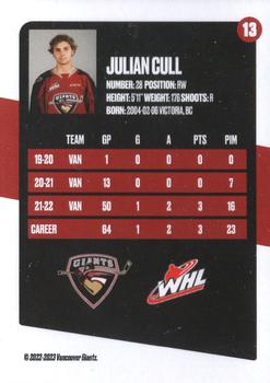 2022-23 Vancouver Giants (WHL) #13 Julian Cull Back