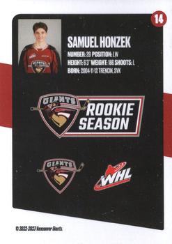 2022-23 Vancouver Giants (WHL) #14 Samuel Honzek Back