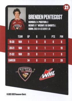 2022-23 Vancouver Giants (WHL) #21 Brenden Pentecost Back