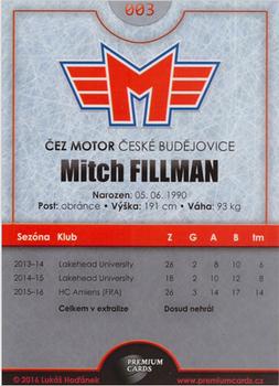 2016-17 Ceske Budejovice Gold Jersey - Home Jersey #3 Mitch Fillman Back