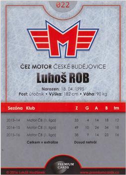 2016-17 Ceske Budejovice Gold Jersey - Home Jersey #22 Lubos Rob Back