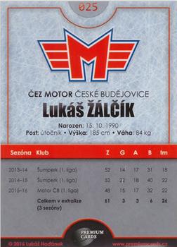 2016-17 Ceske Budejovice Gold Jersey - Home Jersey #25 Lukas Zalcik Back