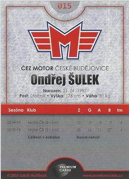 2016-17 Ceske Budejovice Gold Jersey - Signature #15 Ondrej Sulek Back