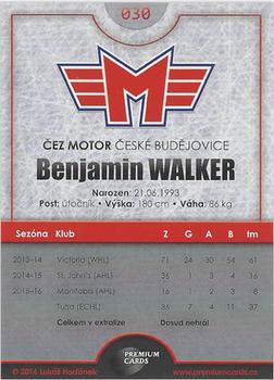 2016-17 Ceske Budejovice Gold Jersey - Signature #30 Ben Walker Back