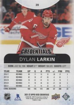 2021-22 Upper Deck Credentials - Orange #39 Dylan Larkin Back