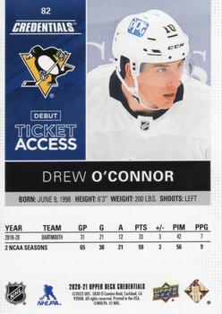 2021-22 Upper Deck Credentials - 2020-21 Debut Ticket Access #82 Drew O'Connor Back