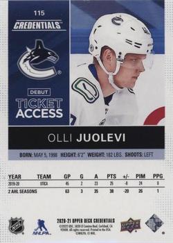 2021-22 Upper Deck Credentials - 2020-21 Debut Ticket Access Blue #115 Olli Juolevi Back