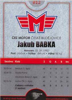 2016-17 Premium Cards WSM Liga #12 Jakub Babka Back
