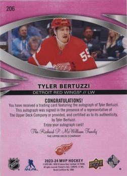 2023-24 Upper Deck MVP - Autographs Magenta #206 Tyler Bertuzzi Back