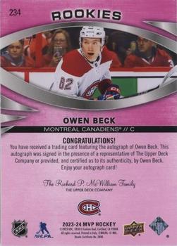 2023-24 Upper Deck MVP - Autographs Magenta #234 Owen Beck Back
