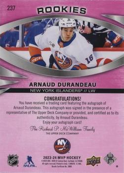 2023-24 Upper Deck MVP - Autographs Magenta #237 Arnaud Durandeau Back