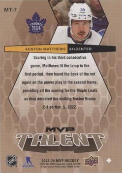 2023-24 Upper Deck MVP - 20th Anniversary MVP Talent Gold Script #MT-7 Auston Matthews Back