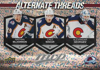 2023-24 Upper Deck MVP - Alternate Threads #AT-1 Nathan MacKinnon / Cale Makar / Alexandar Georgiev Front