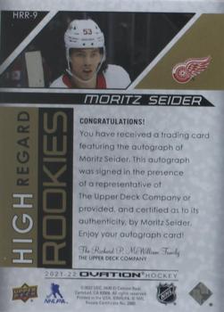 2021-22 Upper Deck Ovation - High Regard Rookies Autographs #HRR-9 Moritz Seider Back