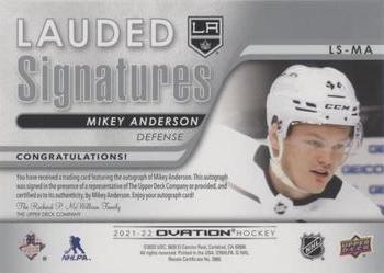 2021-22 Upper Deck Ovation - Lauded Signatures #LS-MA Mikey Anderson Back
