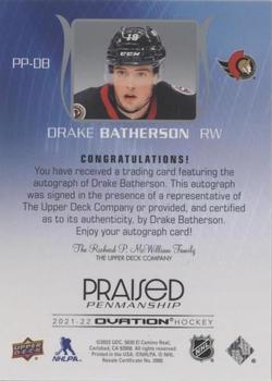 2021-22 Upper Deck Ovation - Praised Penmanship #PP-DB Drake Batherson Back