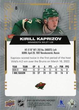 2021-22 Upper Deck Stature - Green #8 Kirill Kaprizov Back