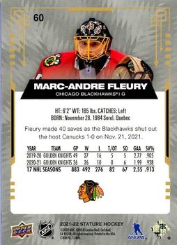 2021-22 Upper Deck Stature - Black #60 Marc-Andre Fleury Back