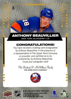 2021-22 Upper Deck Stature - Autographs Red #3 Anthony Beauvillier Back