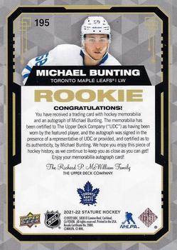 2021-22 Upper Deck Stature - Auto Material Design-Photo Variant #195 Michael Bunting Back