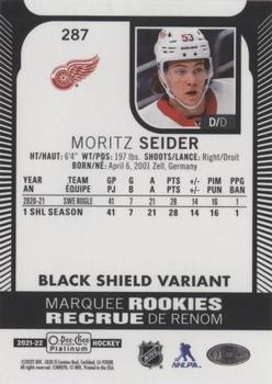 2021-22 O-Pee-Chee Platinum - Black Shield (Marquee Rookies) #287 Moritz Seider Back