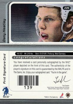 2001-02 Be a Player Update - 2001-02 Be A Player Signature Series Update Autographs #226 Dany Heatley Back