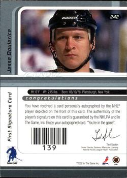 2001-02 Be a Player Update - 2001-02 Be A Player Signature Series Update Autographs #242 Jesse Boulerice Back
