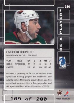 2001-02 Be a Player Update - 2001-02 Be a Player Memorabilia Update Ruby #334 Andrew Brunette Back