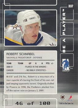 2001-02 Be a Player Update - 2001-02 Be a Player Memorabilia Update Sapphire #337 Robert Schnabel Back