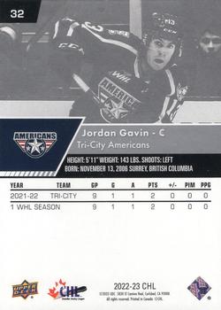 2022-23 Upper Deck CHL #32 Jordan Gavin Back
