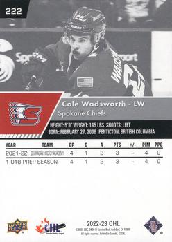 2022-23 Upper Deck CHL #222 Cole Wadsworth Back