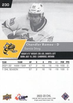 2022-23 Upper Deck CHL #230 Chandler Romeo Back