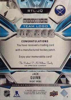 2022-23 Upper Deck Black Diamond - Rookie Team Logo Jumbo Patches Manufactured Relics #RTL-JQ Jack Quinn Back