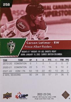 2022-23 Upper Deck CHL - Exclusives #258 Carson Latimer Back