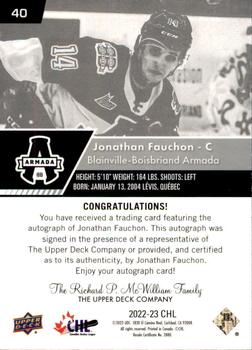 2022-23 Upper Deck CHL - Autographs #40 Jonathan Fauchon Back