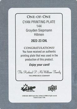 2022-23 Upper Deck CHL - Printing Plates Cyan #144 Grayden Siepmann Back