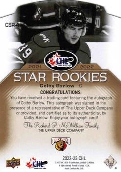 2022-23 Upper Deck CHL - 2021-22 CHL Star Rookies Autographs #CSR-4 Colby Barlow Back
