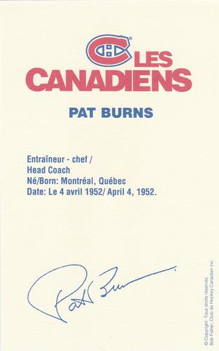 1989-90 Montreal Canadiens #NNO Pat Burns Back