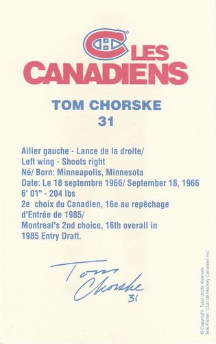 1989-90 Montreal Canadiens #NNO Tom Chorske Back