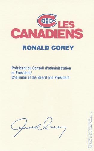 1989-90 Montreal Canadiens #NNO Ronald Corey Back