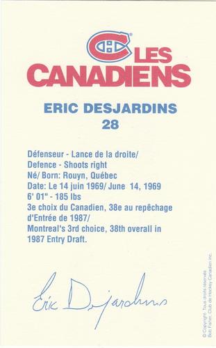 1989-90 Montreal Canadiens #NNO Eric Desjardins Back