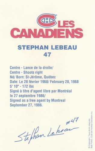 1989-90 Montreal Canadiens #NNO Stephan Lebeau Back