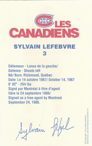 1989-90 Montreal Canadiens #NNO Sylvain Lefebvre Back